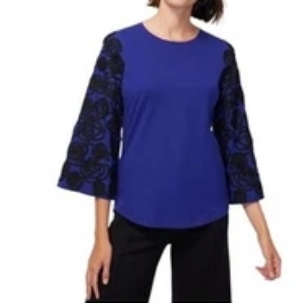 Chicos Florentia Plum Soutache Embroidered Puff Flare Sleeve Top Size 3 / XL New